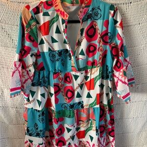 Amazon Women's Multicolor Maxi Dress - Teal, Pink, Red, White